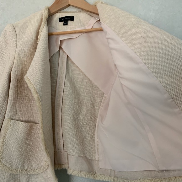 Ann Taylor Beige Frayed Hem Tweed Blazer Jacket - Picture 4 of 8